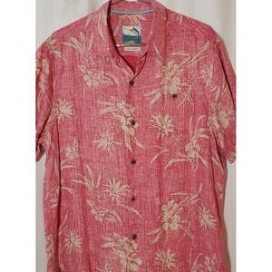 Tommy Bahama Mens Island Modern Fit Size L Pink Floral 100% Linen Hawaiian Shirt